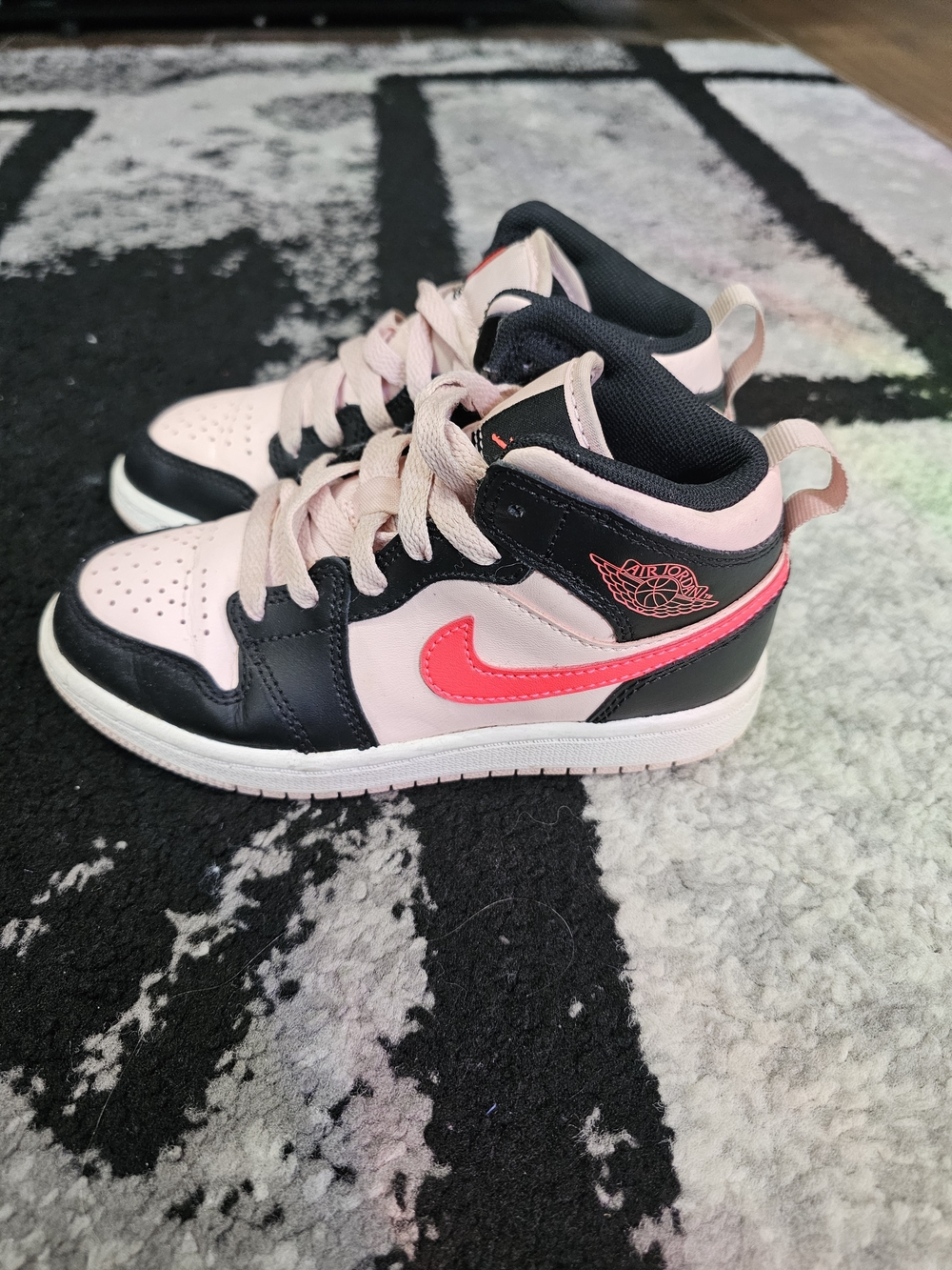 Nike Kids' Air Jordan 1 Mid - Pink/Black with Bright Pink Swoosh